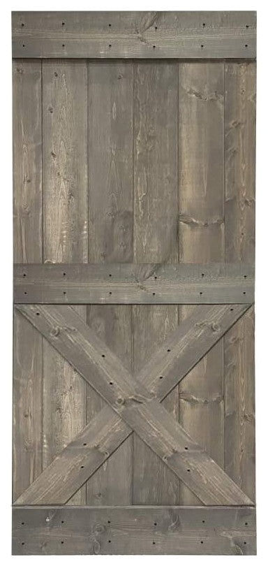 Stained Solid Pine Wood Sliding Barn Door, Weather Gray, 42"x84", Mini X