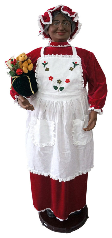58" African American Dancing Mrs. Claus With Apron and Gift Sack, Home Decor