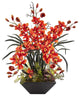 Cymbidium Orchid Silk Arrangement With Black Vase, Burgundy