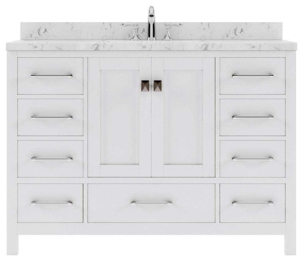 Caroline Avenue 48" Bath Vanity, White With Marble Quartz Top