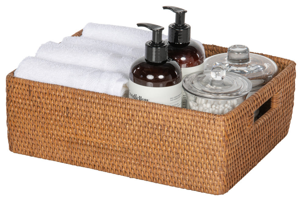 Loma Rattan Shelf and Organizing Basket, Small, Honey Brown