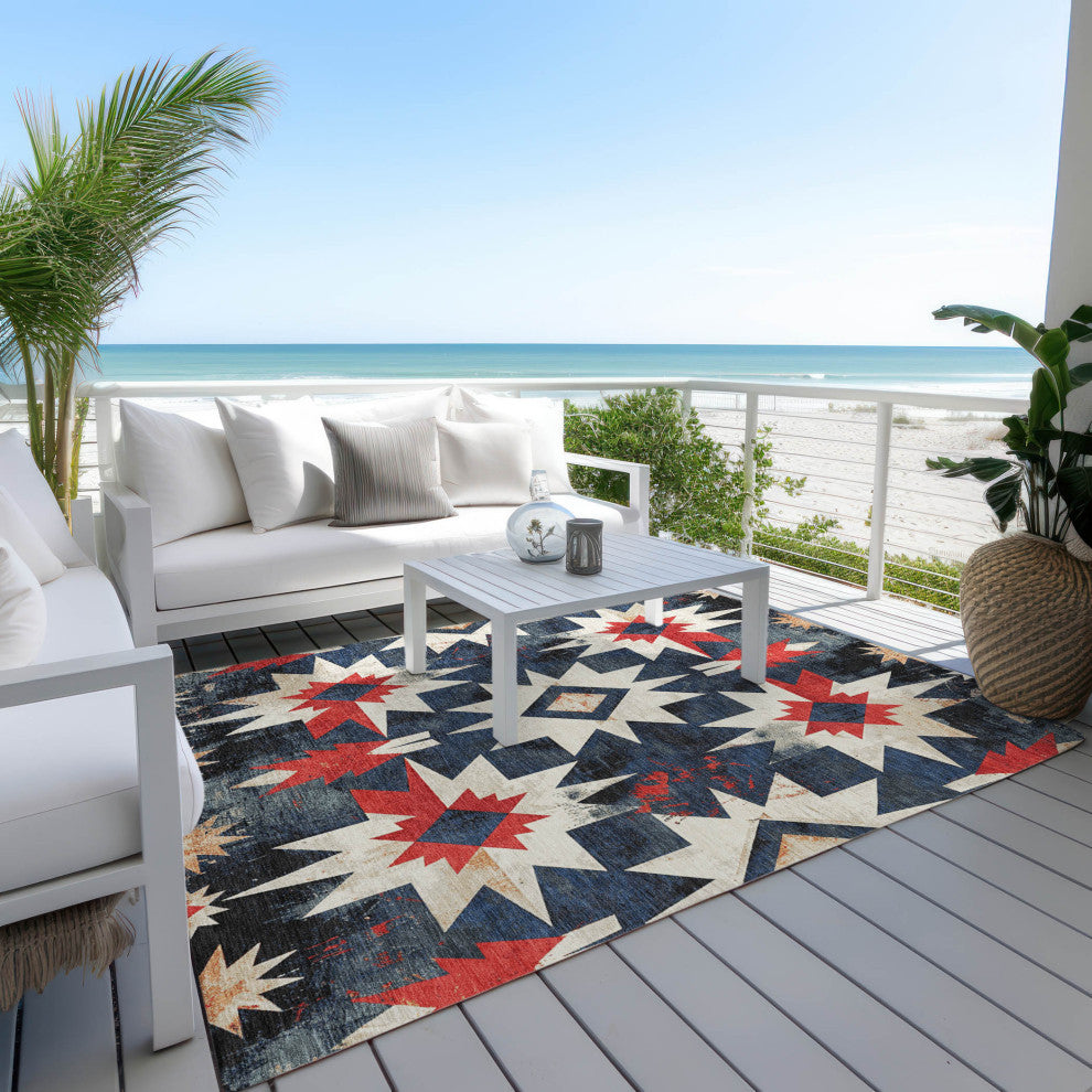 Machine Washable Indoor/Outdoor Chantille ACN1893 Navy 9' x 12' Rug