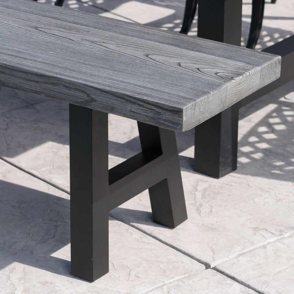 GDF Studio 6-Piece Chris Outdoor Aluminum Dining Set With Gray Table and Bench
