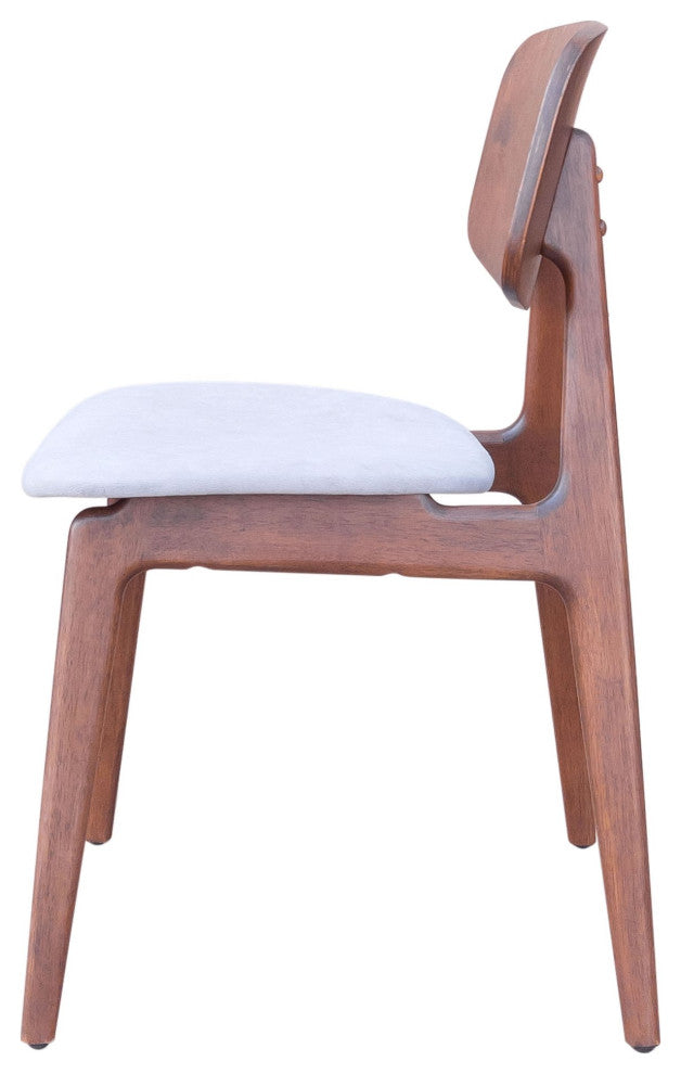 Dining Chair, Set of 2, Fabric, Wood, Gray, Walnut, Bar Kitchen Pub Bistro