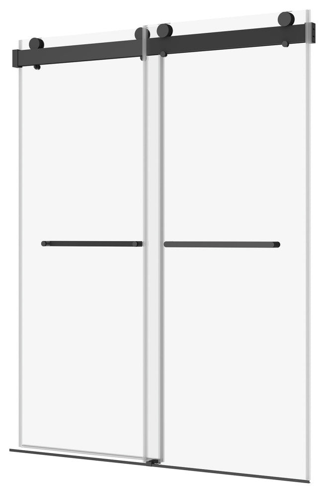 48" Frameless Sliding Shower Door, Matte Black, Soft-Closing