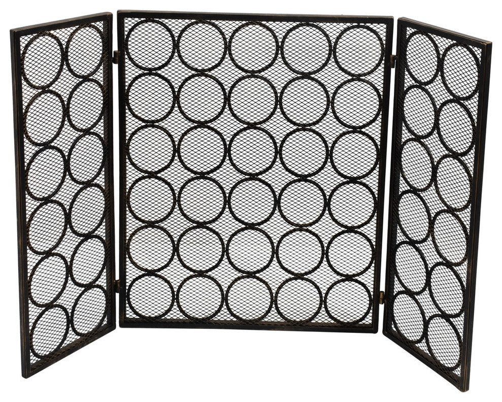 Koda Modern Three Panel Iron Firescreen, Black Gold