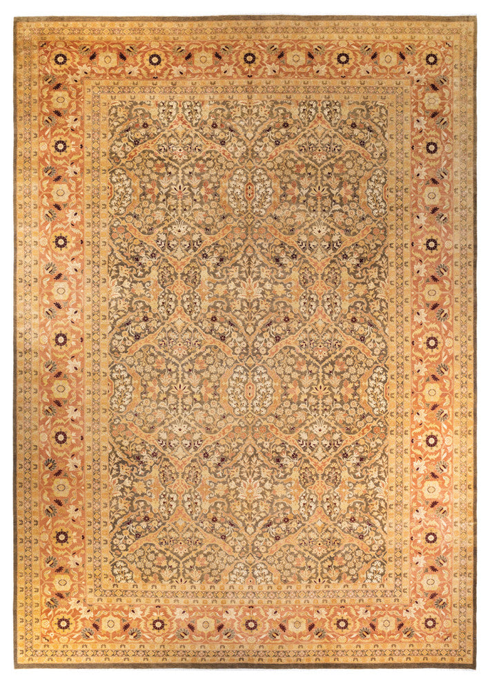 Eclectic, One-of-a-Kind Hand-Knotted Area Rug Green, 12' 1" x 17' 7"