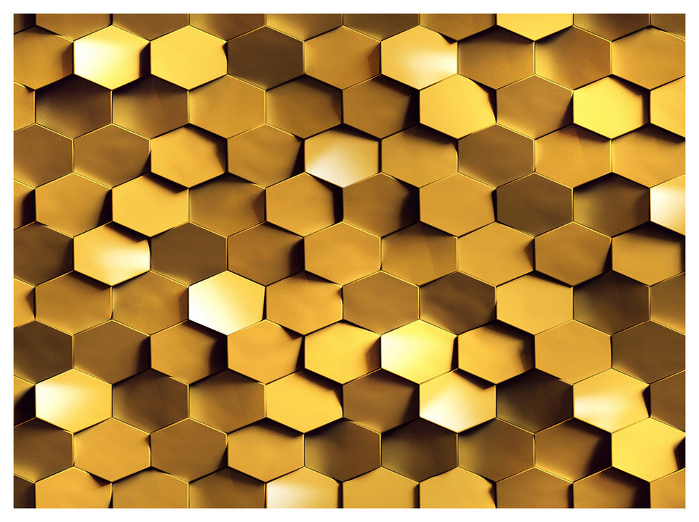 Golden Honeycomb Wall Texture, Abstract Canvas Art Print, 40"x30"