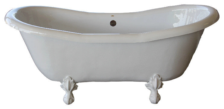 Dutchess 68" Double Slipper White Clawfoot Tub With White Feet
