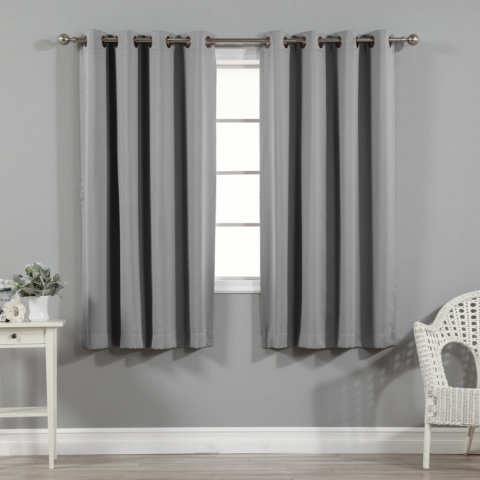 Solid Grommet Top Thermal Insulated Blackout Curtains, Gray, 63"