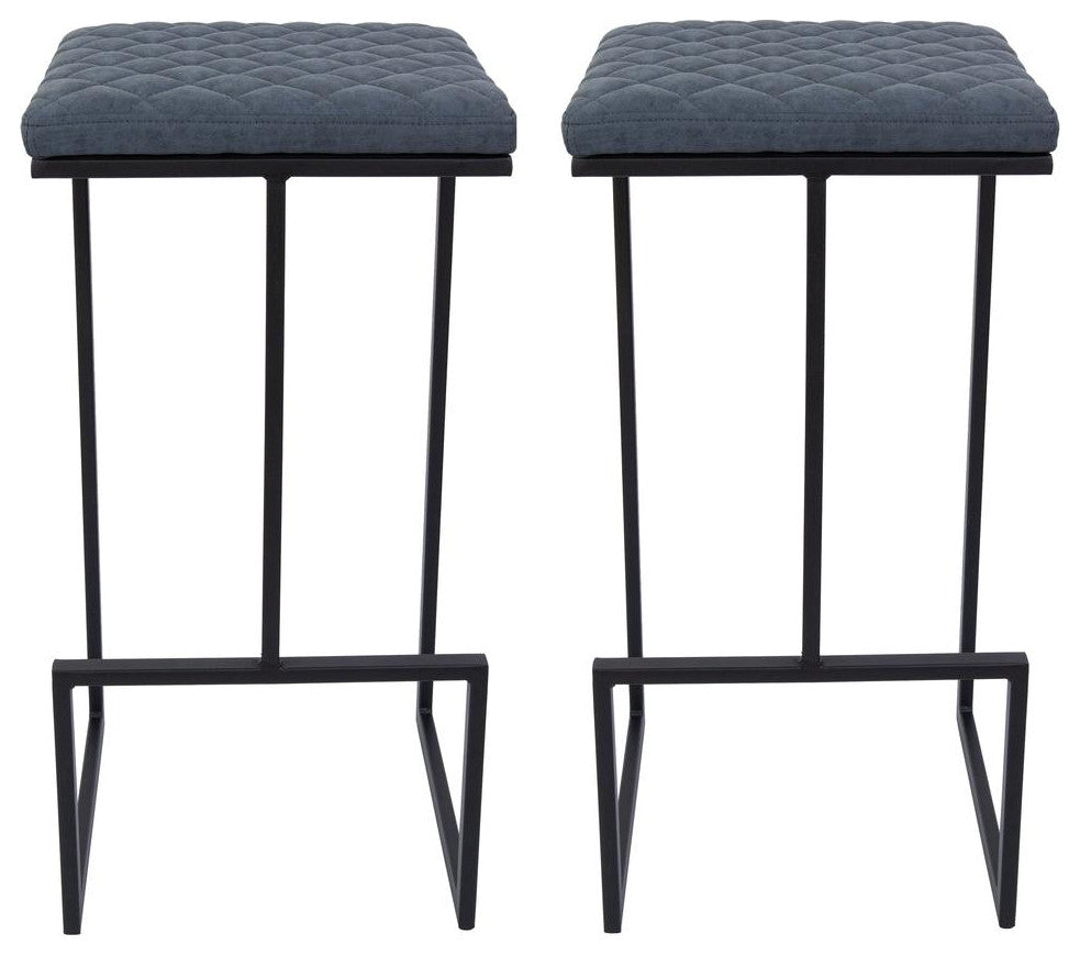 LeisureMod Quincy Leather Bar Stools With Metal Frame Set of 2