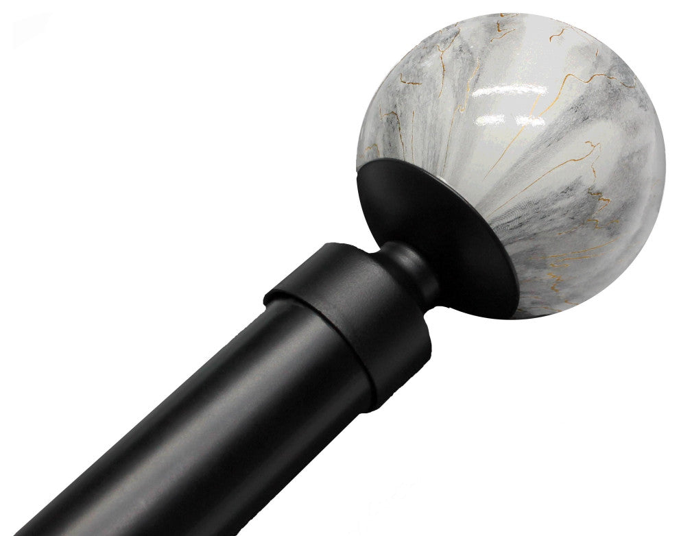 Linen Avenue Grey Marble Single Curtain Rod Set,48 to 86-Inch,Matte Black