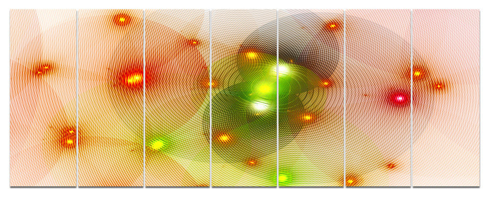 Orange Fractal Lights in Fog, Abstract Wall Art Canvas, 83"x32", 7 Panels
