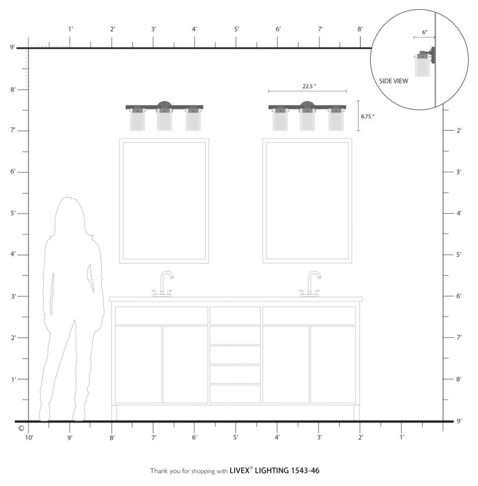 Livex Lighting Manhattan 3 Light Black Chrome, Polished Chrome Vanity Sconce