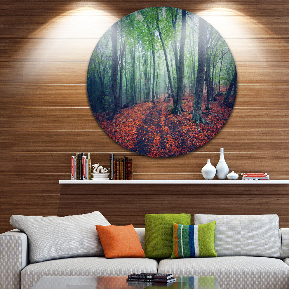 Beautiful Green Autumn Forest, Landscape Photo Round Wall Art, 11"