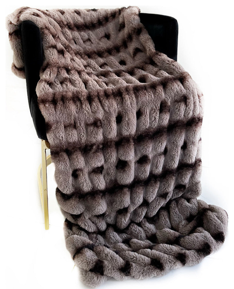 Plutus Brown Fluffy Bunni Faux Fur Throw Blanket, 114"L x 120"W King