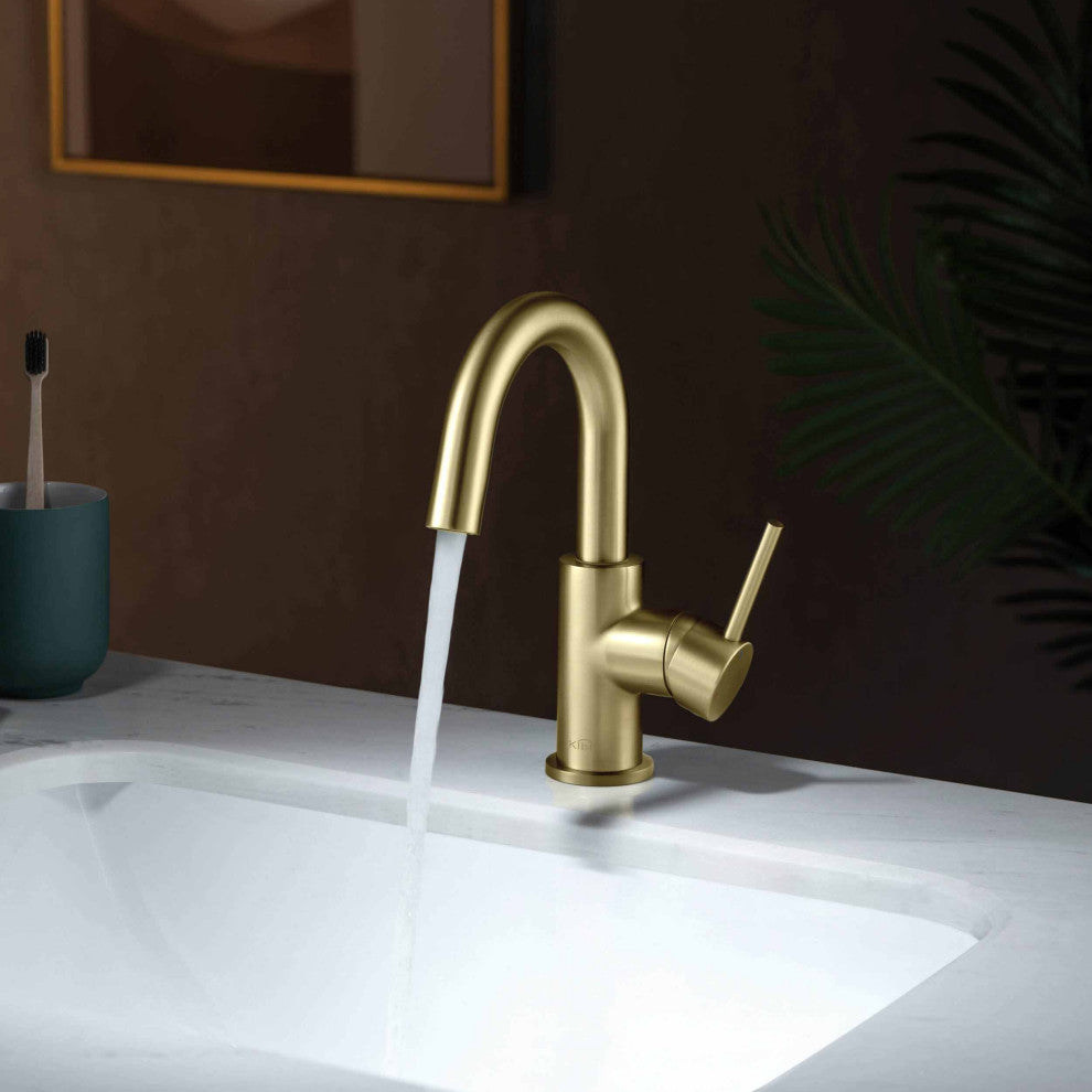 Circular Single Handle High-arc Bathroom Sink Faucet With Drain, Brushed Gold