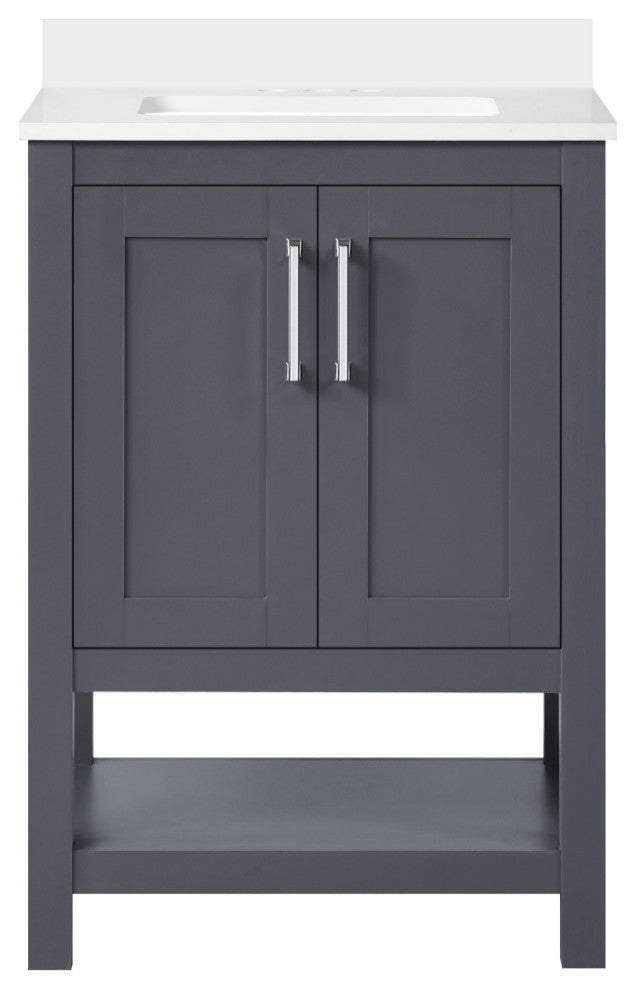 Ove Decors Vegas Single Sink Bathroom Vanity Set With Countertop, White, Dark Charcoal, 24"