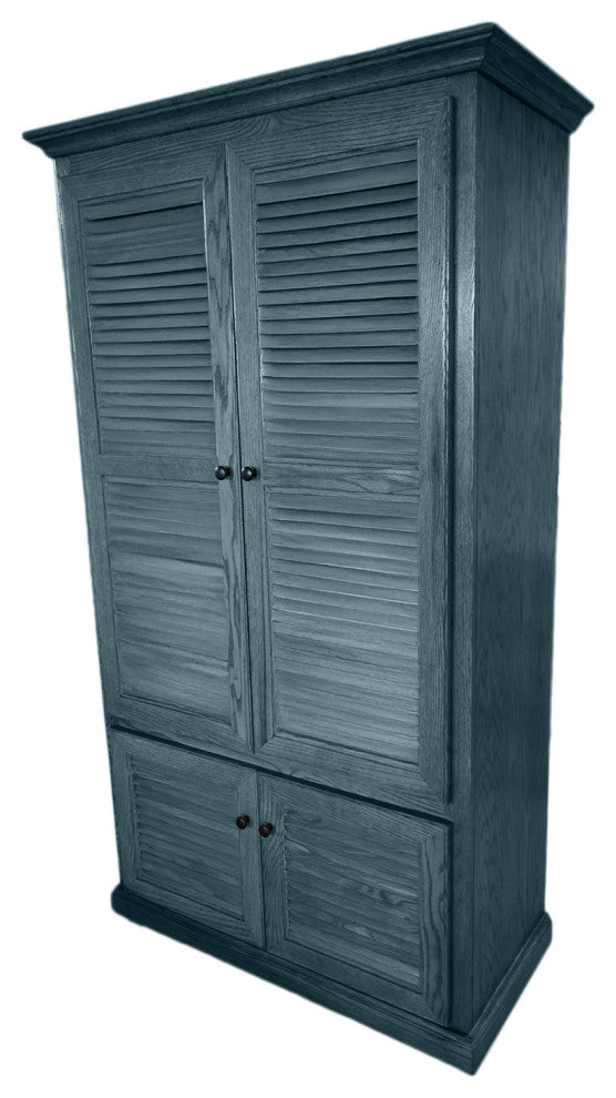 Extra Wide Oak Kitchen Pantry With Shutter Doors, Smokey Blue