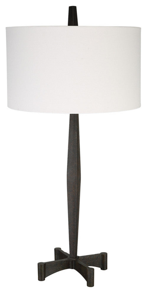 Rustic Minimalist Aged Black Iron Pole Table Lamp 35 in Industrial Loft Classic
