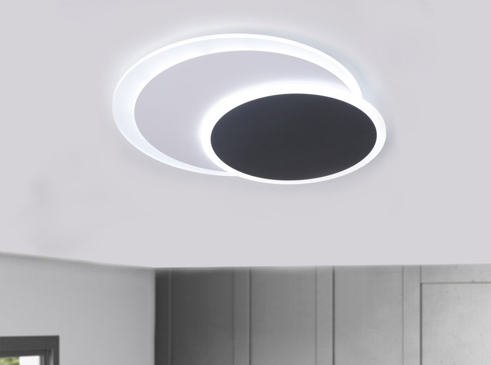 2-Light Unique LED Flush Mount Light Geometric Ceiling Light, Black/White