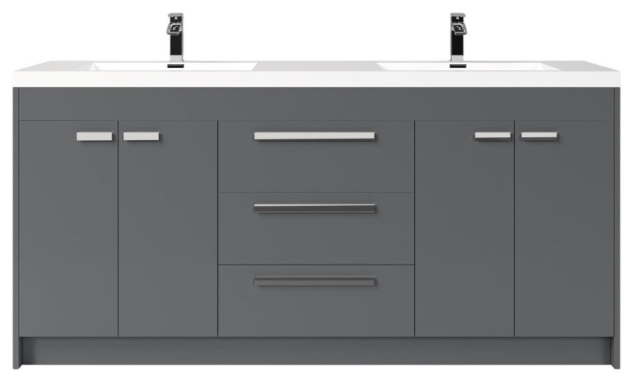 Eviva Lugano 72" Gray Modern Double Sink Bathroom Vanity With White Top