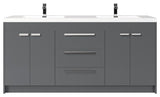 Eviva Lugano 72" Gray Modern Double Sink Bathroom Vanity With White Top