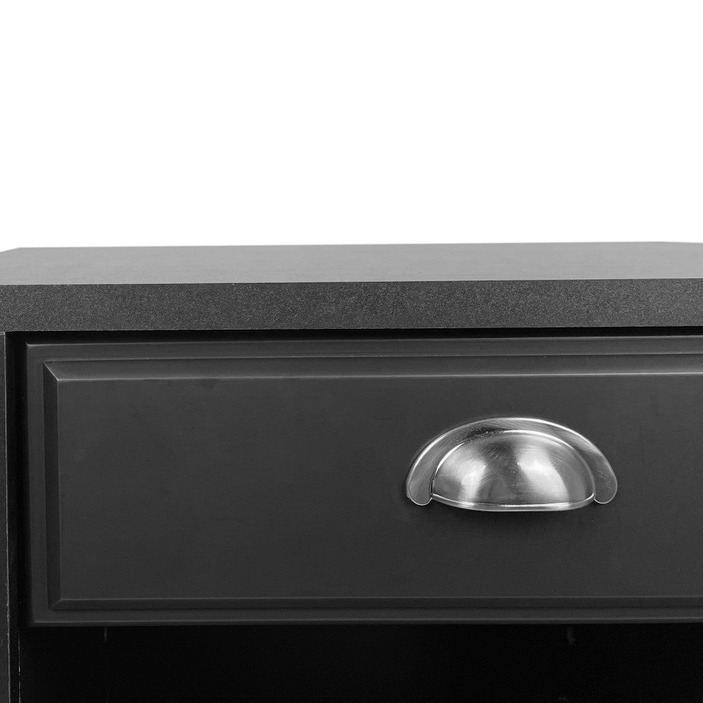 Cleary Contemporary Faux Wood Nightstand With Drawer, Black