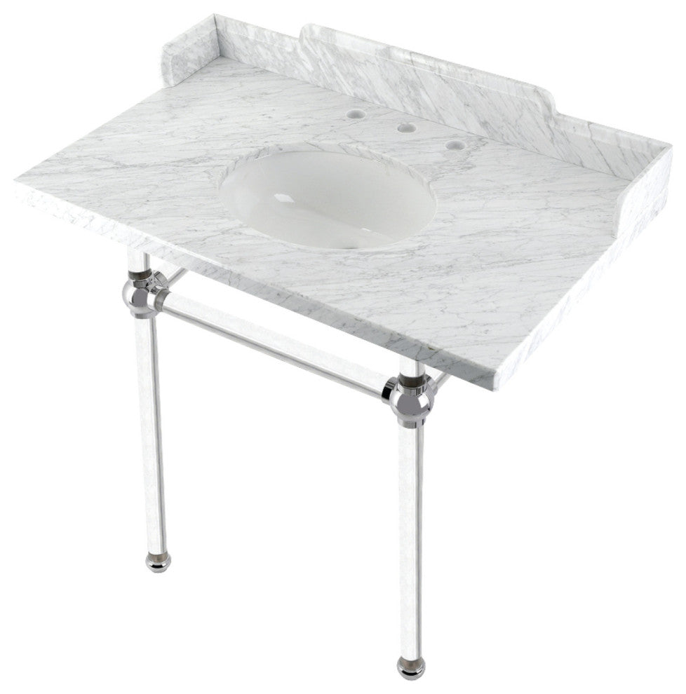Kingston Brass LMS36MA1 36" Carrara Marble Console Sink, Acrylic Legs
