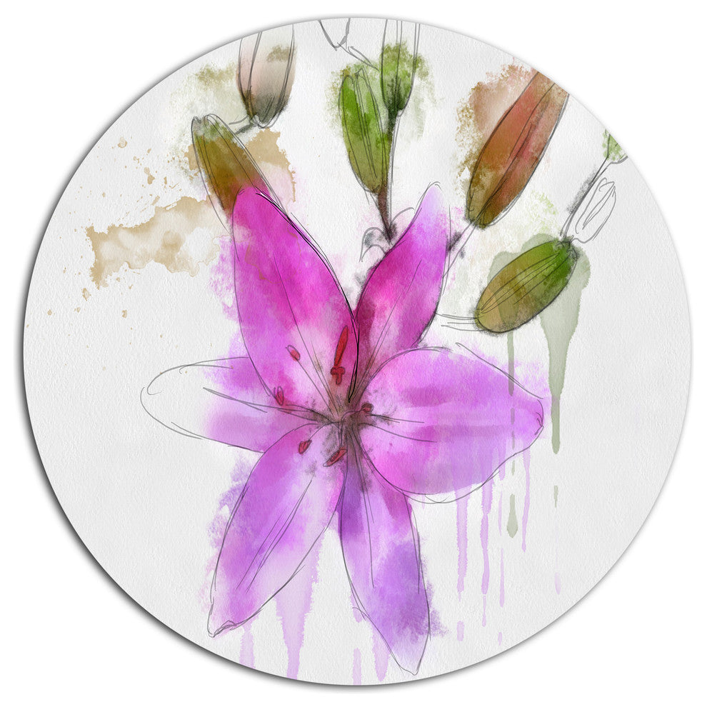 Beautiful Purple Floral Illustration, Floral Disc Metal Artwork, 11"