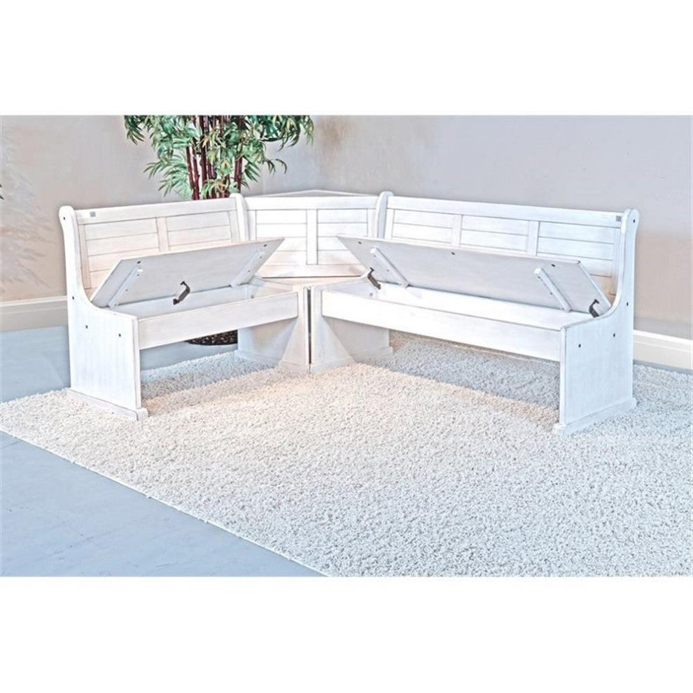 Catania Farmhouse Wood Breakfast Nook Set in Marble White Finish