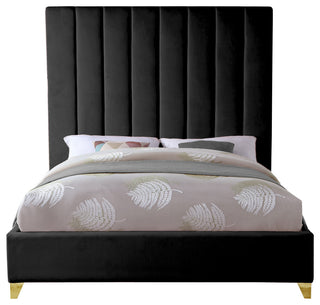 Via Velvet Upholstered Bed, Black, Queen