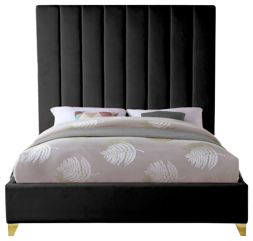 Via Velvet Upholstered Bed, Black, Queen