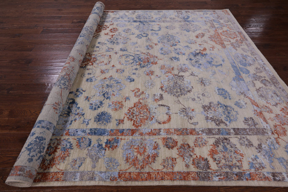 8' 0" X 10' 6" Persian Wool and Silk Hand Knotted Rug Q7098