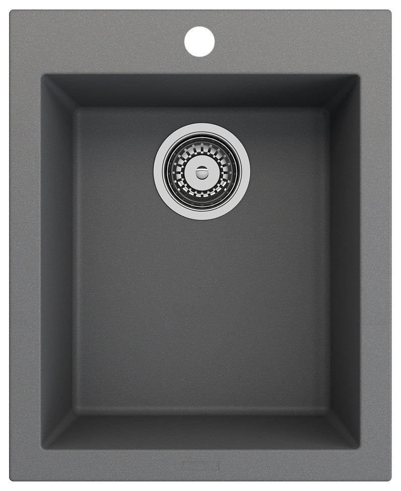 BOCCHI 1608-506-0126 Granite 16" Single Bar Sink w/ Strainer In Concrete Gray