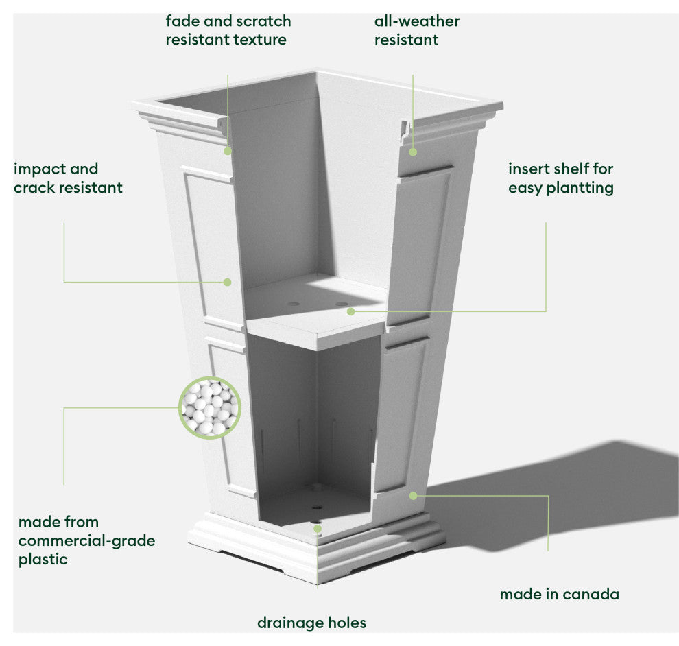 Veradek Brixton Tall Planter, White, 26 Inch, 2 Pack