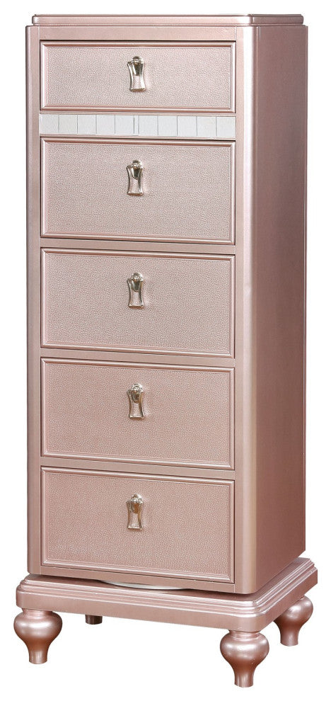 Transitional Dresser, Unique Mirrored Design With Swiveling Function, Rose Gold