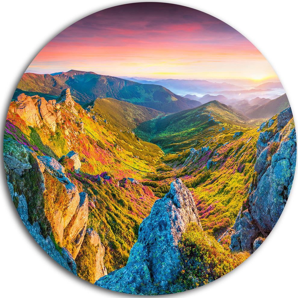 Pink Rhododendron Flowers, Landscape Photo Disc Metal Wall Art, 36"