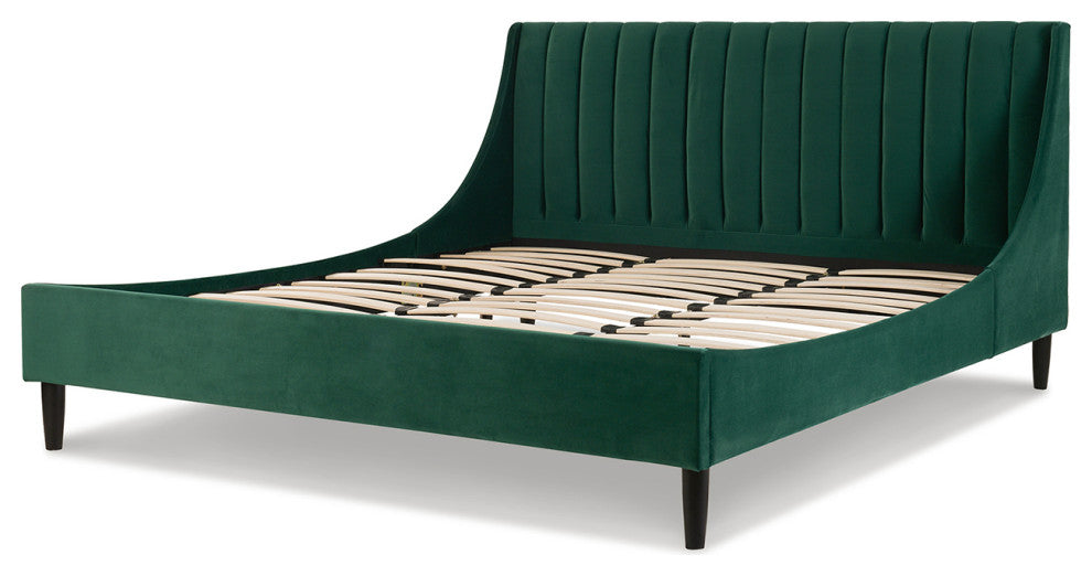 Aspen Modern Vertical Tufted Upholstered Platform Bed, Evergreen Velvet, King