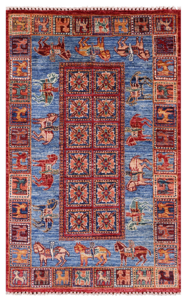 Antiqued Pazyryk Historical Design Handmade Rug 2' 7" X 4' 3" Q10868