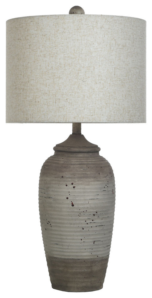 Charlotte Polyresin Table Lamp 32"H, Taupe, Speckled Finish, Sand Linen Shade