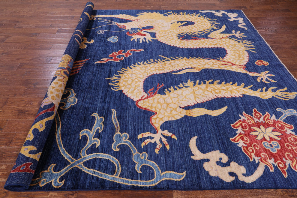 Dragon And Phoenix Design Handmade Rug 8' 10" X 11' 7" - Q12510