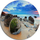 Cloudy Sunrise Over Moeraki Boulders, Seashore Disc Metal Artwork, 11"