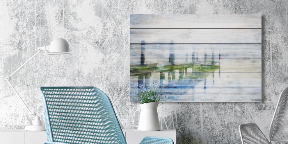 "Dock Mist" Painting Print on White Wood, 18"x12"