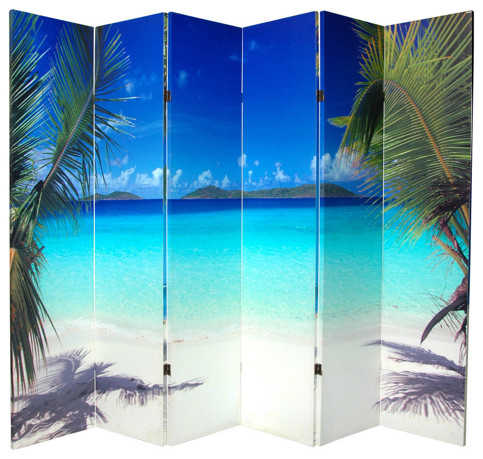 6' Tall Double Sided Beach Canvas Room Divider 6 Panel