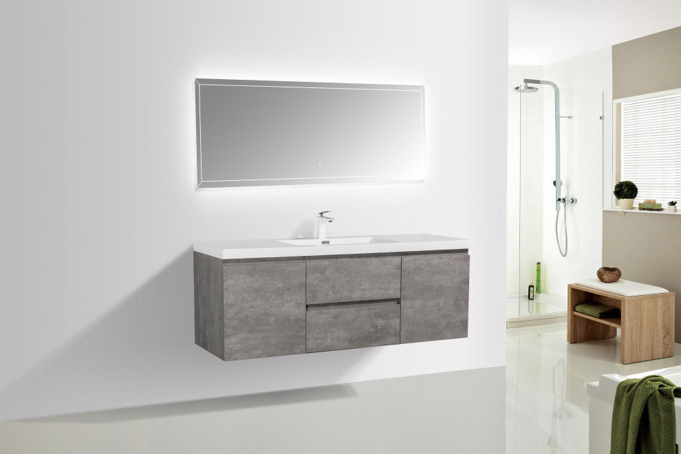 Alma -Pre 60" Single Sink Vanity With Integrated Sink, Cement Grey