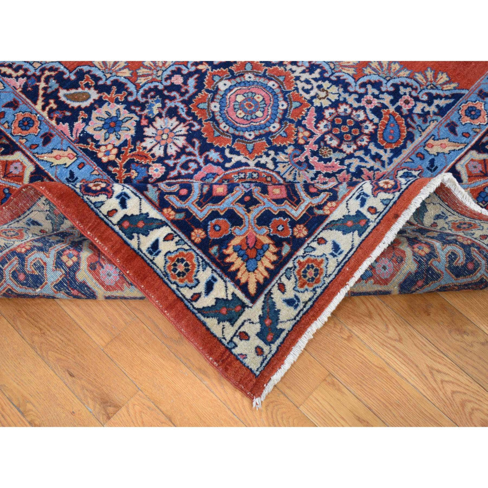 Orange Antique Persian Tabriz Medallion Design Hand Knotted Wool Rug 8'8"x12'