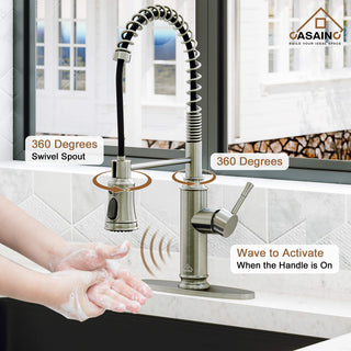 Single-Handle Spring Pull Down Sprayer Kitchen Faucet with Infrared Induction, Brushed Nickel