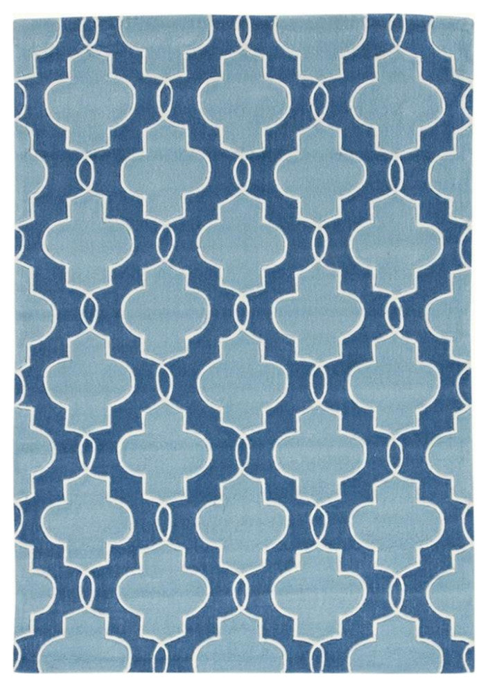 Linon Trio Tile Hand Tufted Polyester 1'10"x2'10" Rug in Blue