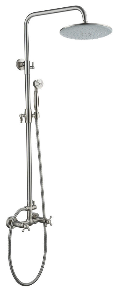 10inch Wall Mount Exposed Pipe Rainfall Shower System with Hand Shower, Brushed Nickel